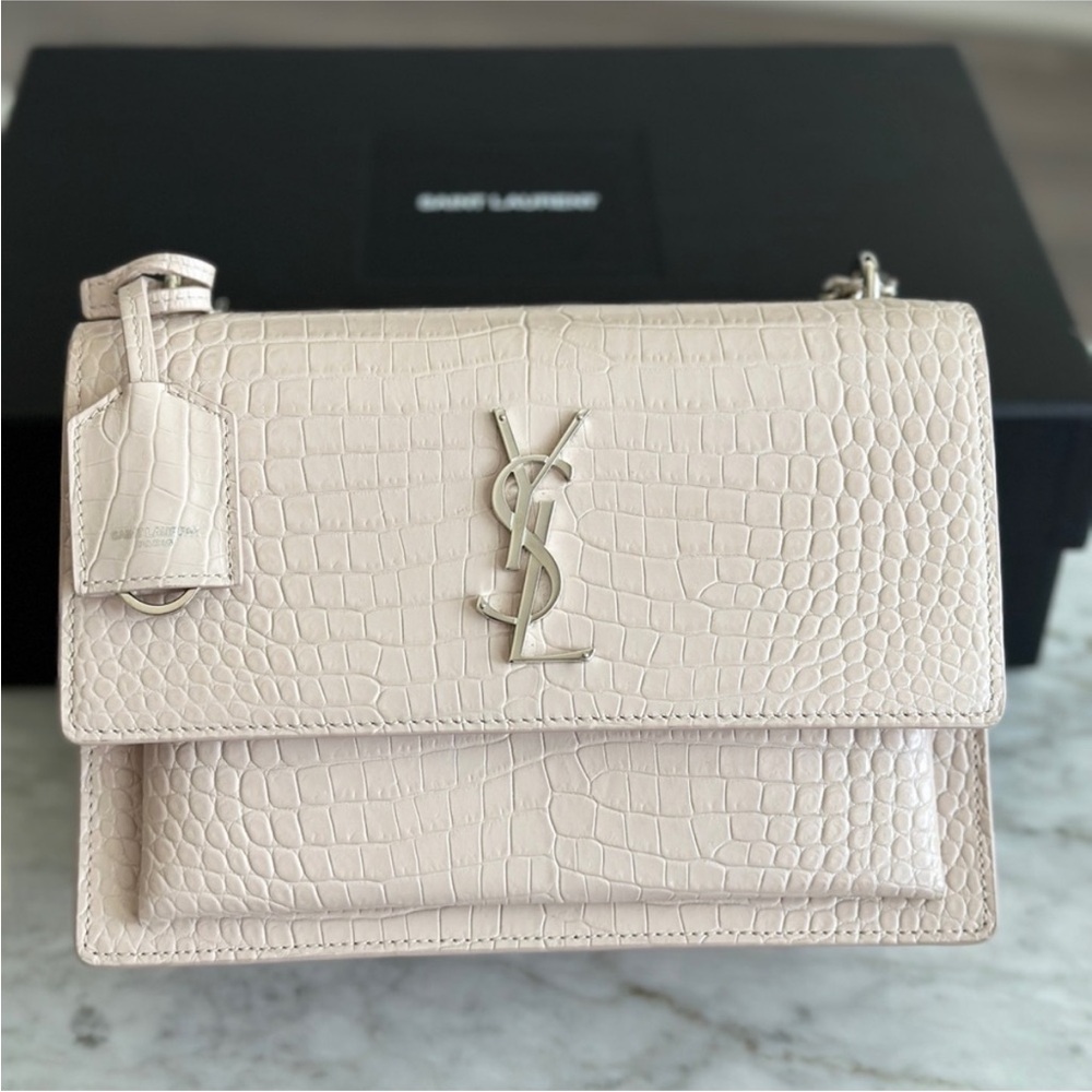 Yves Saint Laurent Sunset Medium Crossbody Bag in Croc-Embossed Leather
